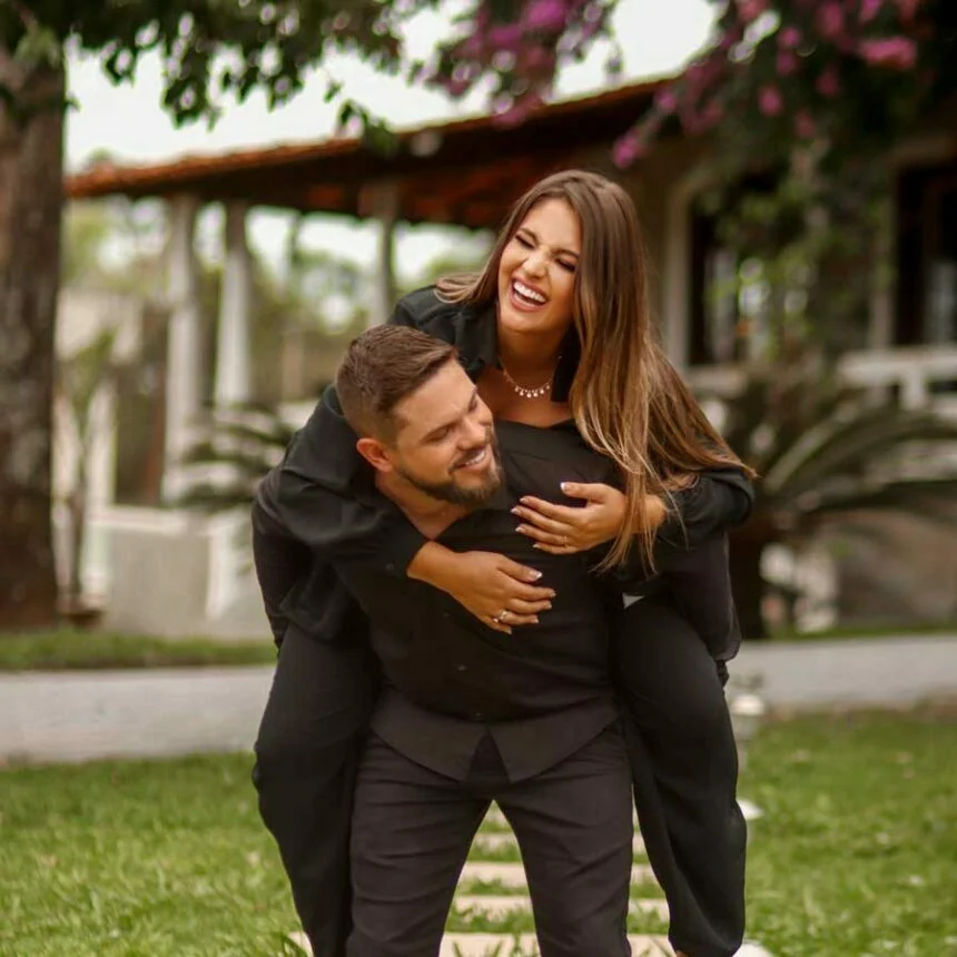 Happy smiling couple walking